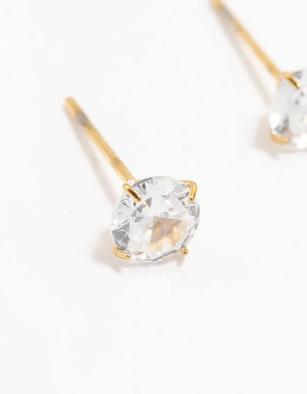 Waterproof Gold Plated Stainless Steel Cubic Zirconia Stud Earrings 5 MM