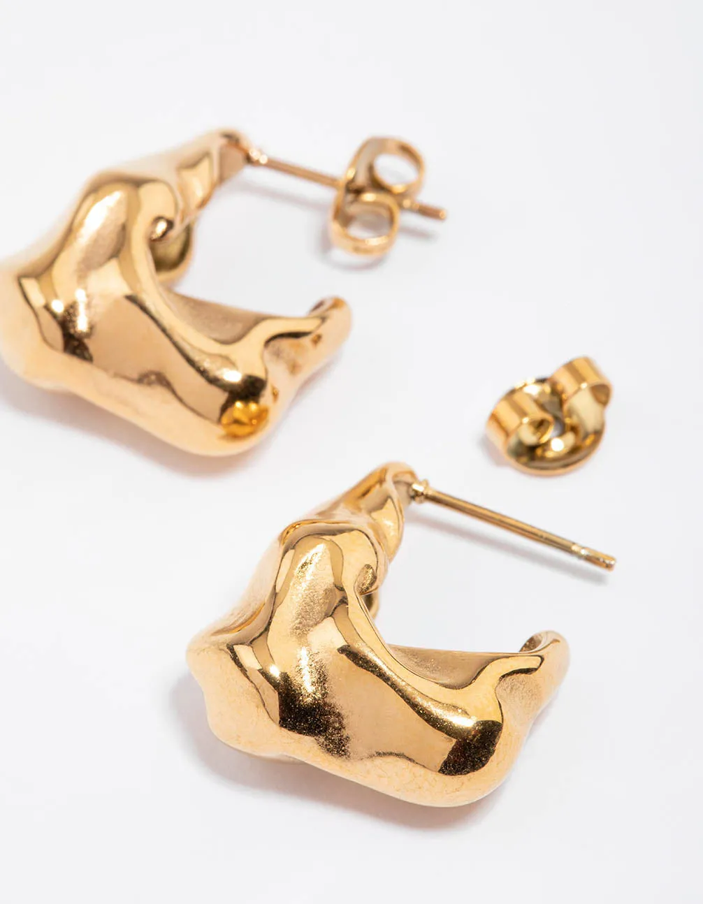Waterproof Gold Plated Stainless Steel Organic Square Hoop Earrings