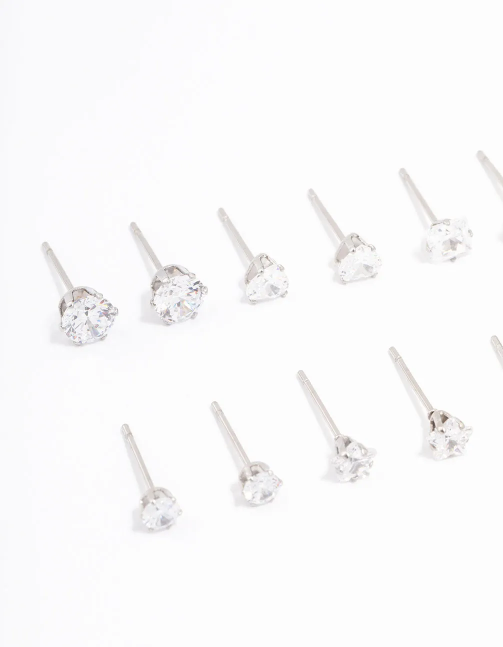 Waterproof Stainless Steel Cubic Zirconia Stud Earrings 6-Pack