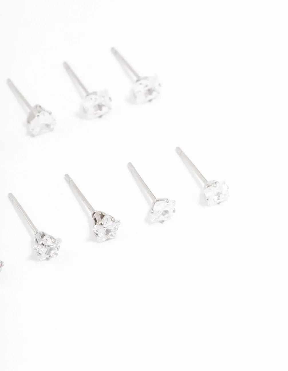 Waterproof Stainless Steel Cubic Zirconia Stud Earrings 6-Pack