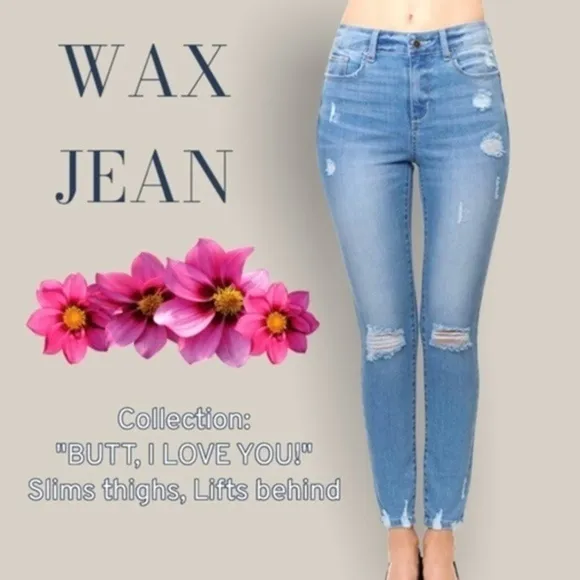 WAX Jean &quot;Butt I Love You&quot; Push-Up High-Rise Skinny Jeans w/Destructed Hem