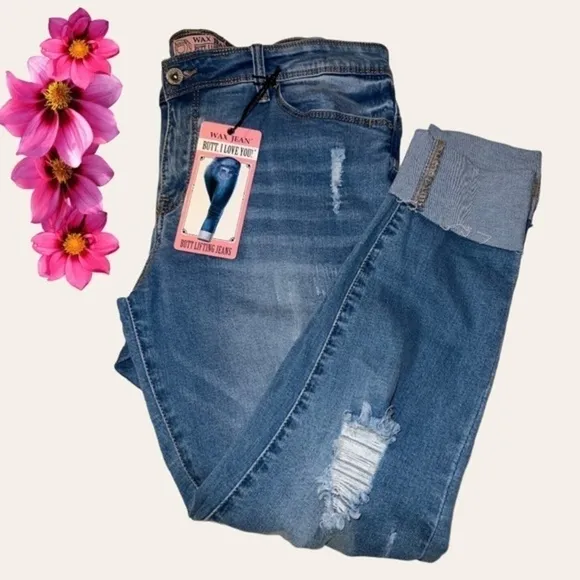 WAX Jean &quot;Butt I Love You&quot; Push-Up High-Rise Skinny Jeans w/Destructed Hem