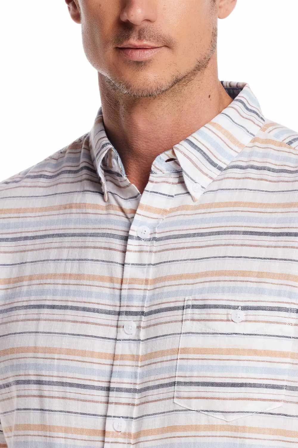 Weatherproof Vintage Striped Country Twill Button Up Shirt for Men in White | S2584285GK-WHITESAND