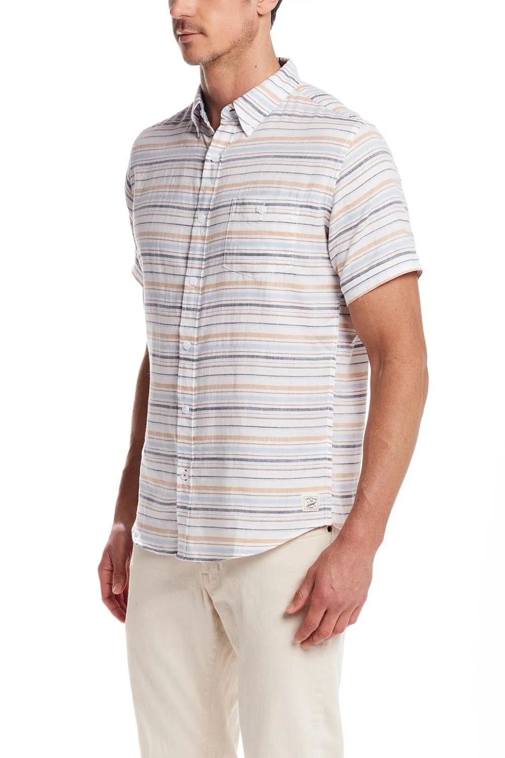 Weatherproof Vintage Striped Country Twill Button Up Shirt for Men in White | S2584285GK-WHITESAND
