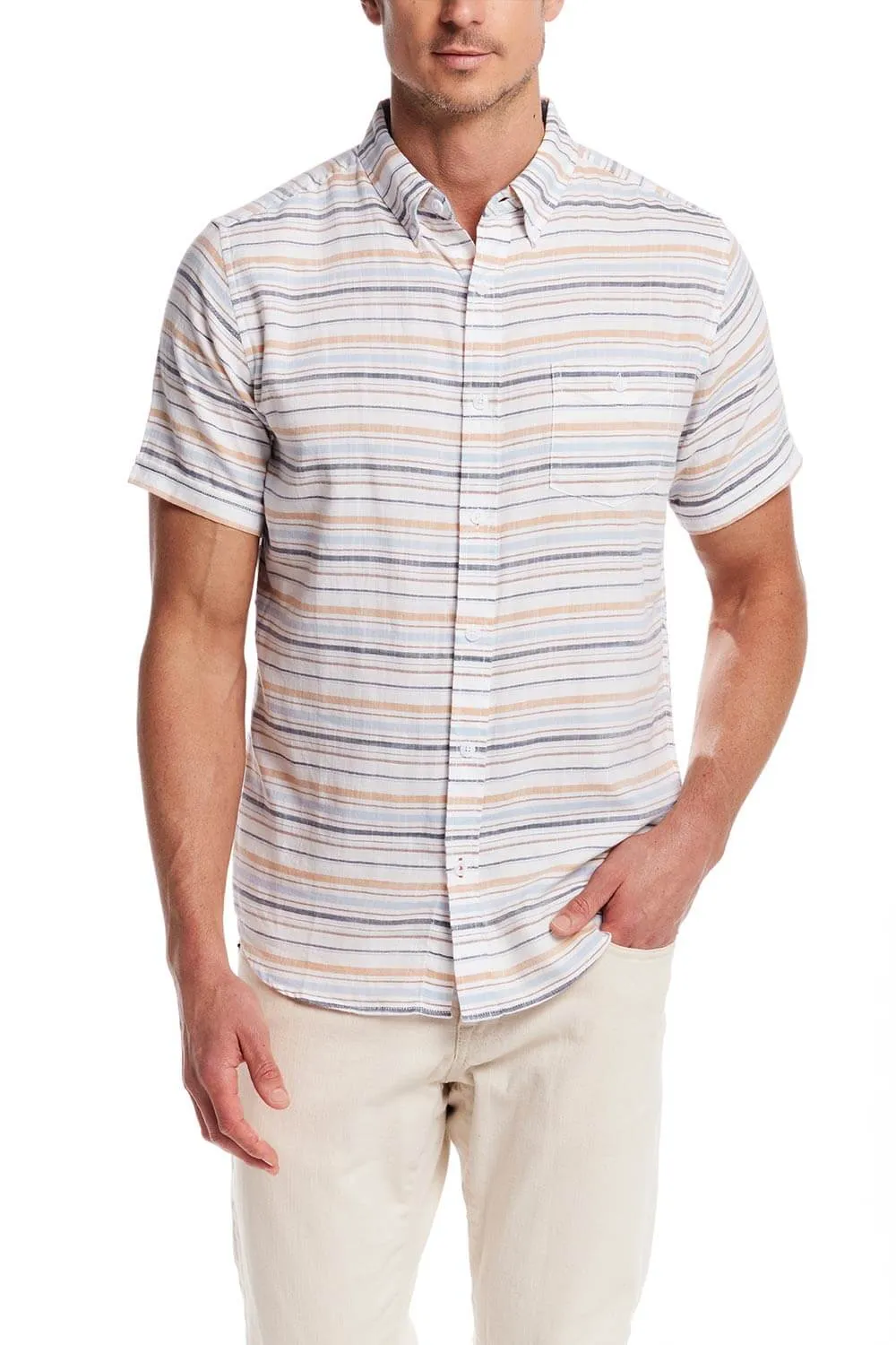 Weatherproof Vintage Striped Country Twill Button Up Shirt for Men in White | S2584285GK-WHITESAND