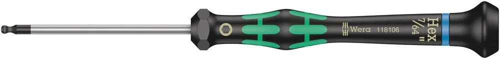 Wera 05118106001 2052 Ball end hexagon screwdriver for electronic applications, 7/64" x 60 mm