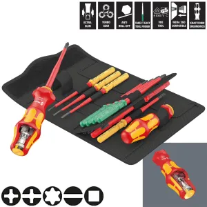 Wera Interchangeable VDE Screwdriver Set Kraftform Kompakt Turbo I Imperial 1 Tool Finder 16 Pieces Phillips Slotted Torx Square