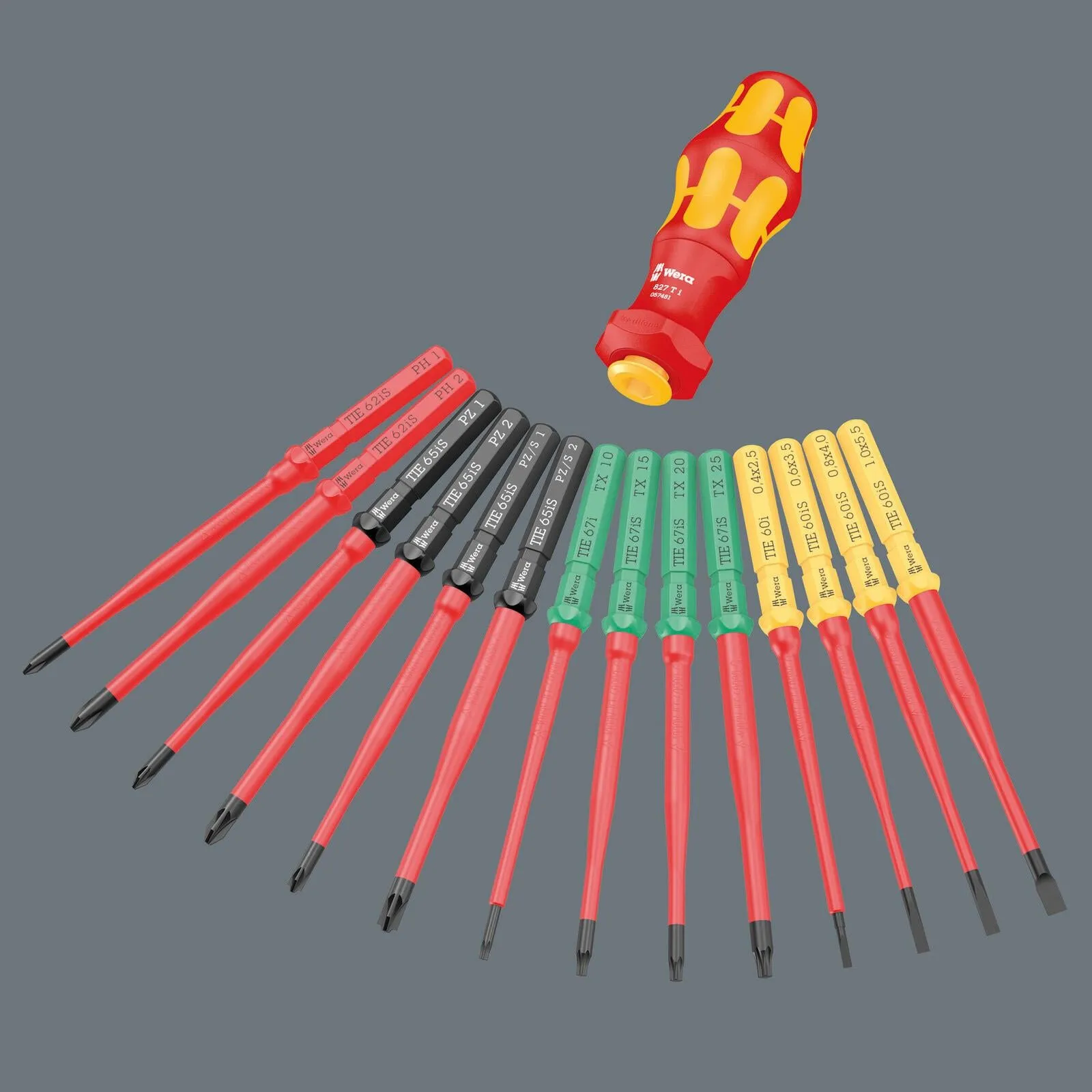 Wera Interchangeable VDE Screwdriver Set Kraftform Kompakt Turbo I Imperial 1 Tool Finder 16 Pieces Phillips Slotted Torx Square