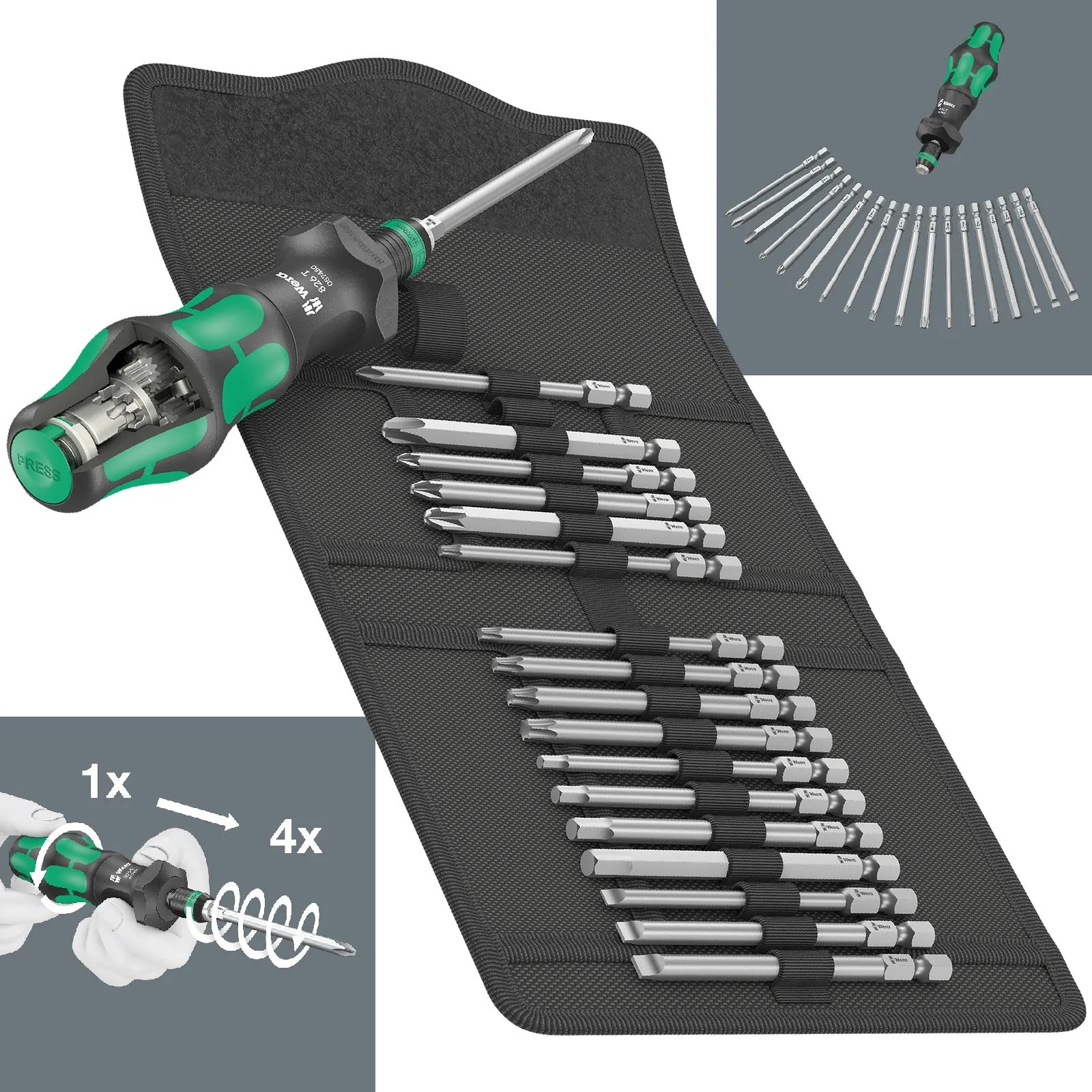 Wera Kraftform Kompakt Turbo 1 Interchangable Screwdriver Set 19 Piece in Case
