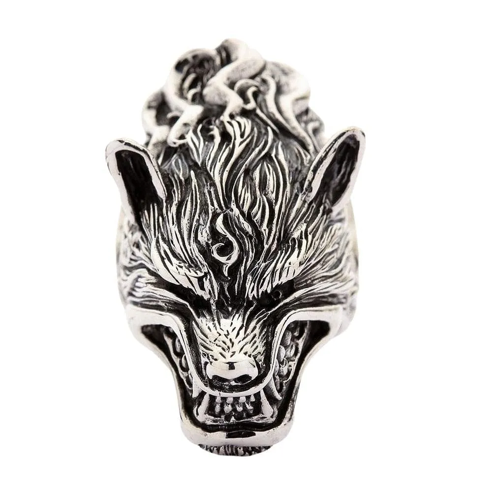 Werewolf Head Sterling Silver Biker Ring
