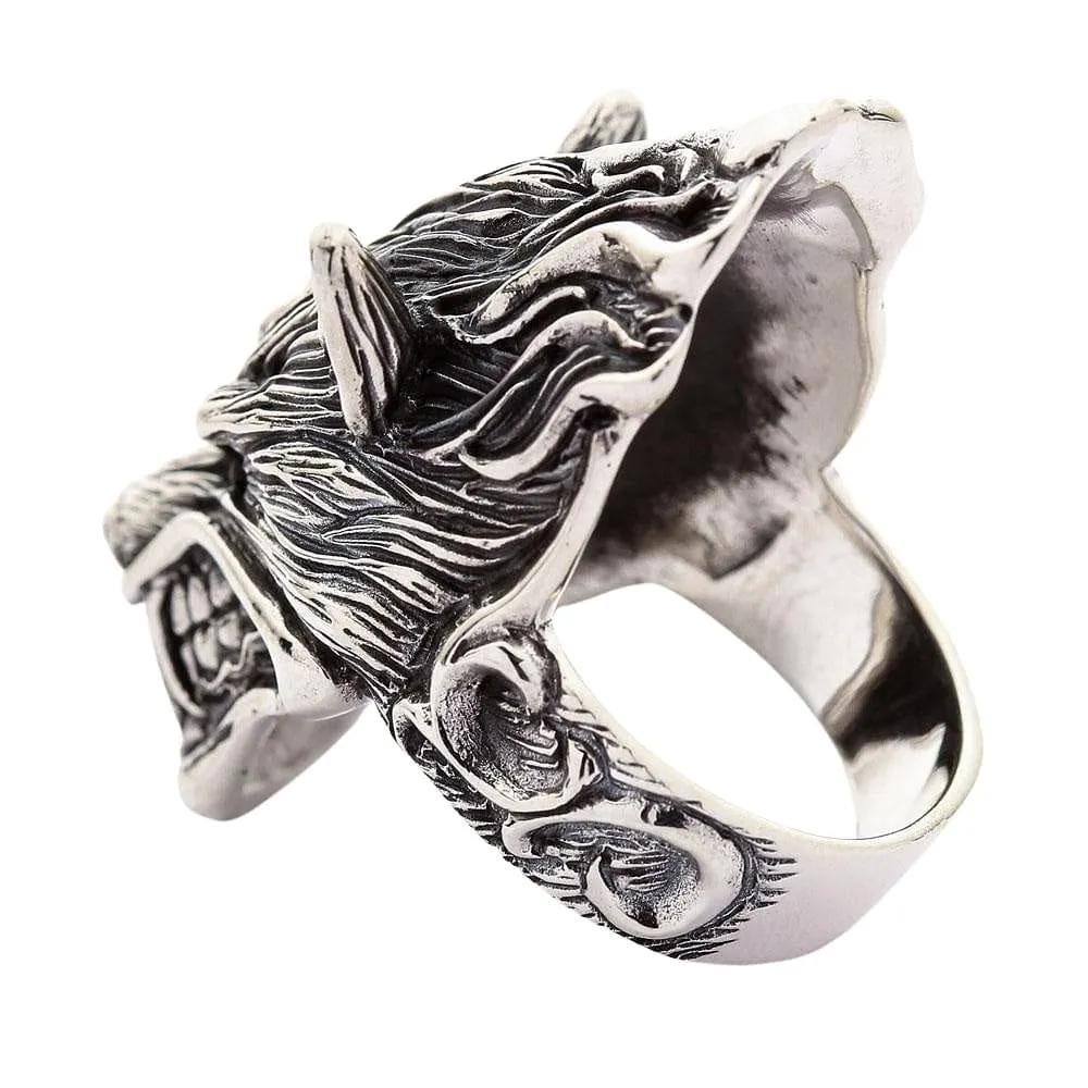 Werewolf Head Sterling Silver Biker Ring