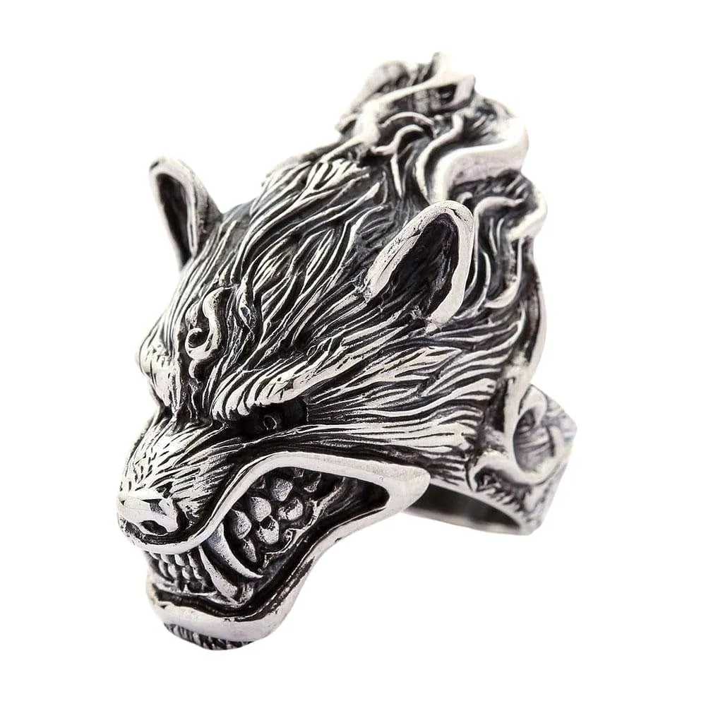 Werewolf Head Sterling Silver Biker Ring