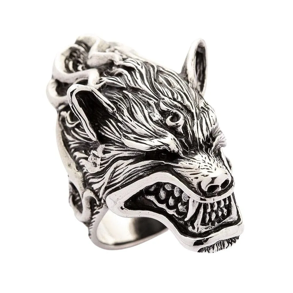 Werewolf Head Sterling Silver Biker Ring