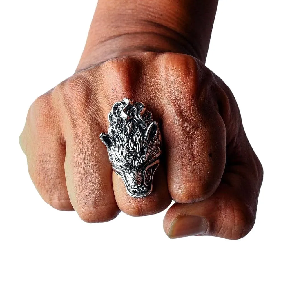 Werewolf Head Sterling Silver Biker Ring
