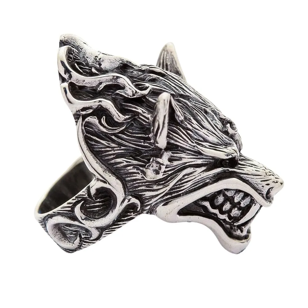 Werewolf Head Sterling Silver Biker Ring