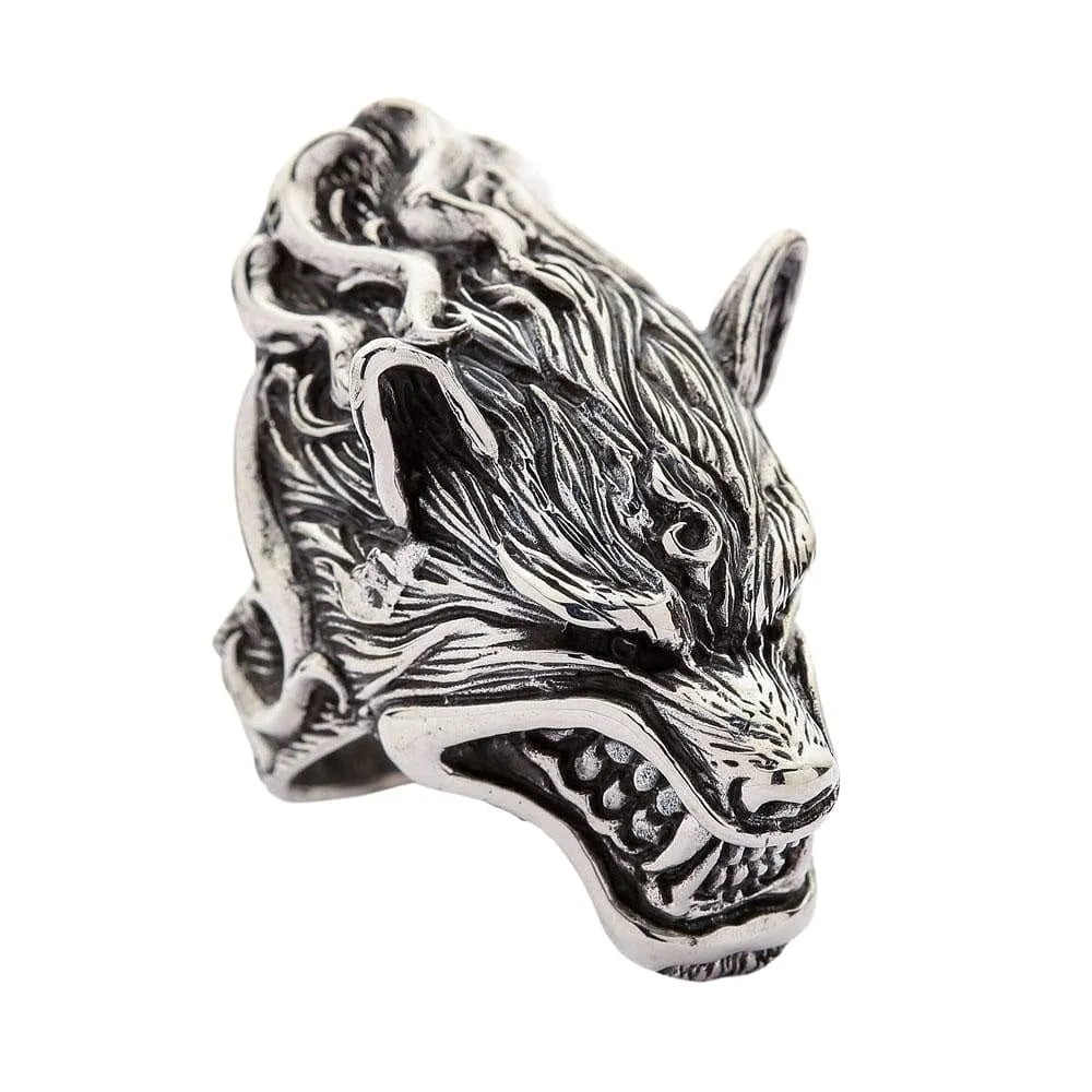 Werewolf Head Sterling Silver Biker Ring