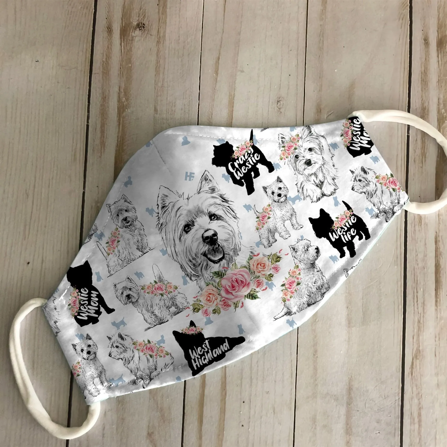 West Highland White Terrier Floral Vintage EZ07 2606 Face Mask