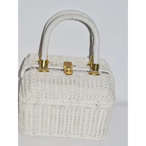 White Boxed Wicker Purse