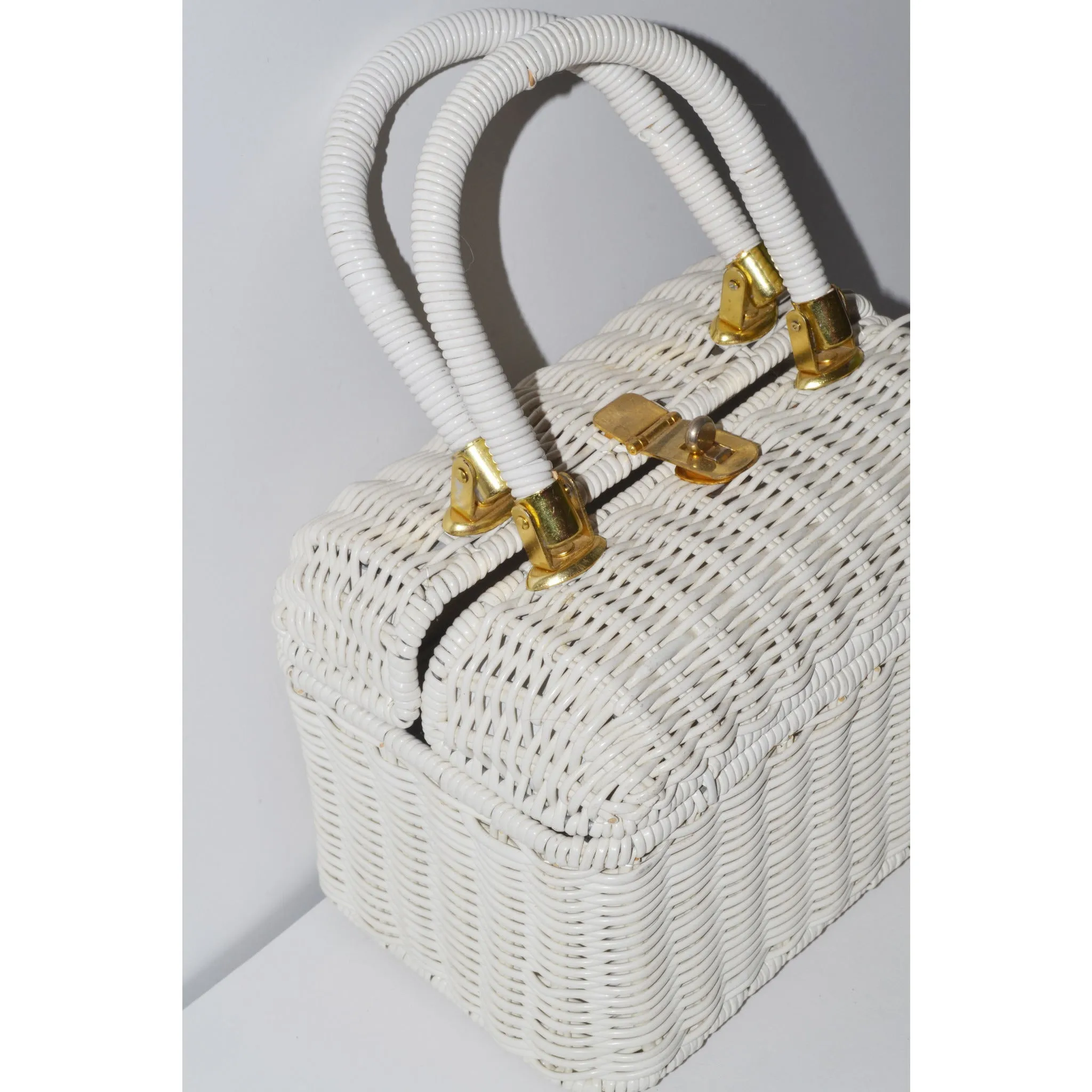 White Boxed Wicker Purse