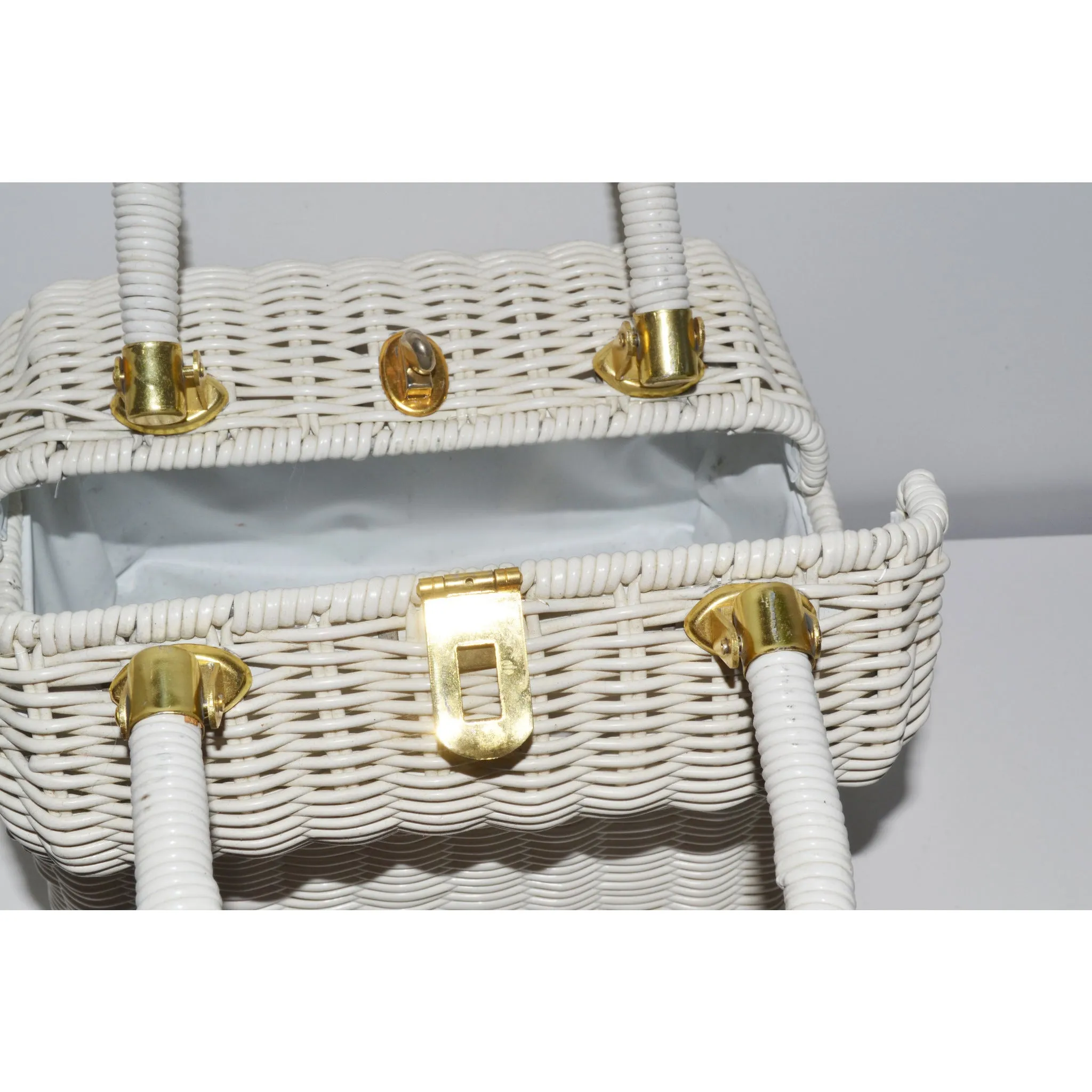 White Boxed Wicker Purse