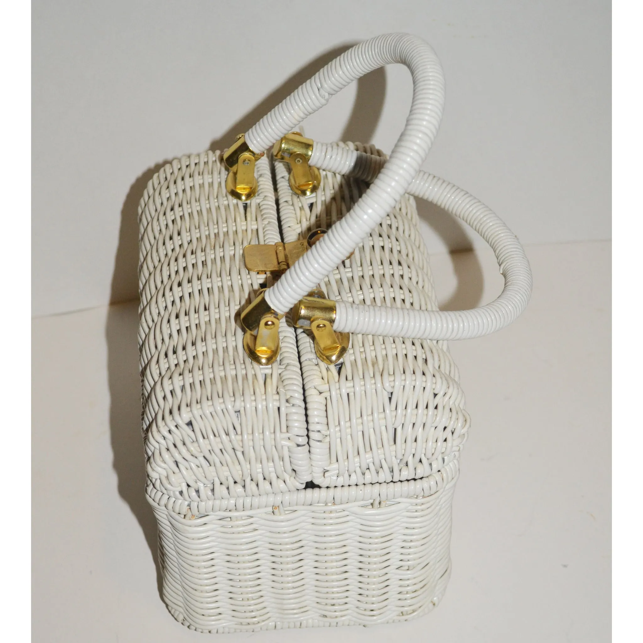 White Boxed Wicker Purse
