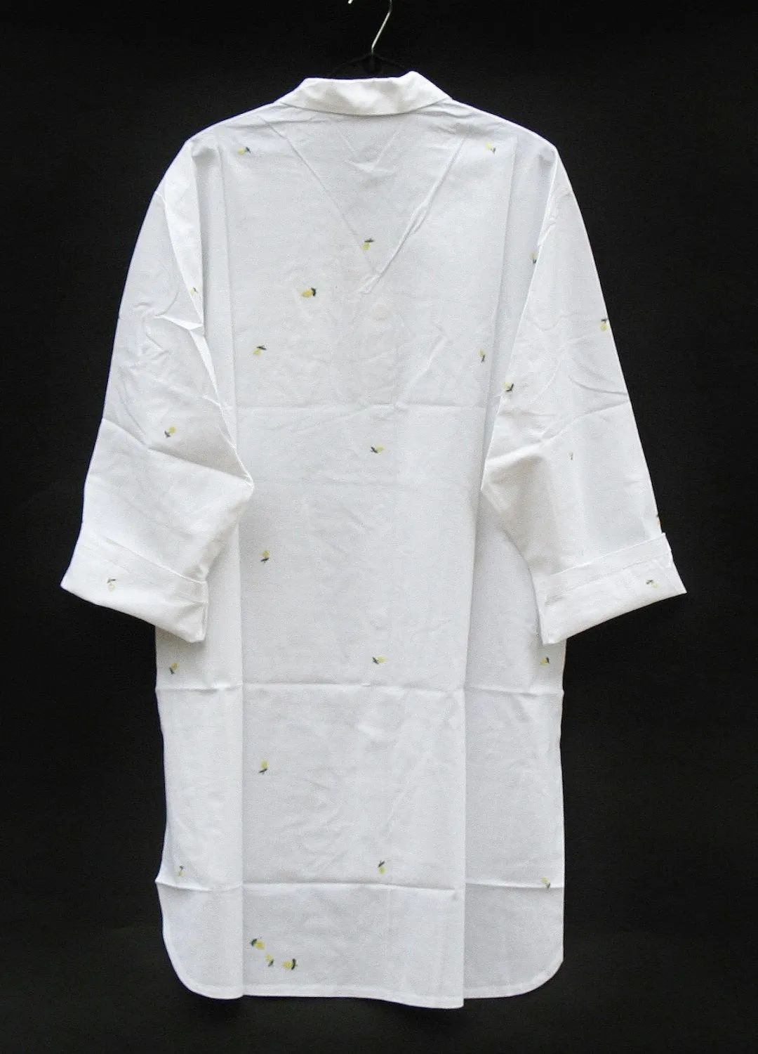 White Lounging Shirt Dress Embroidered Lemon Tree Handmade in Madagascar