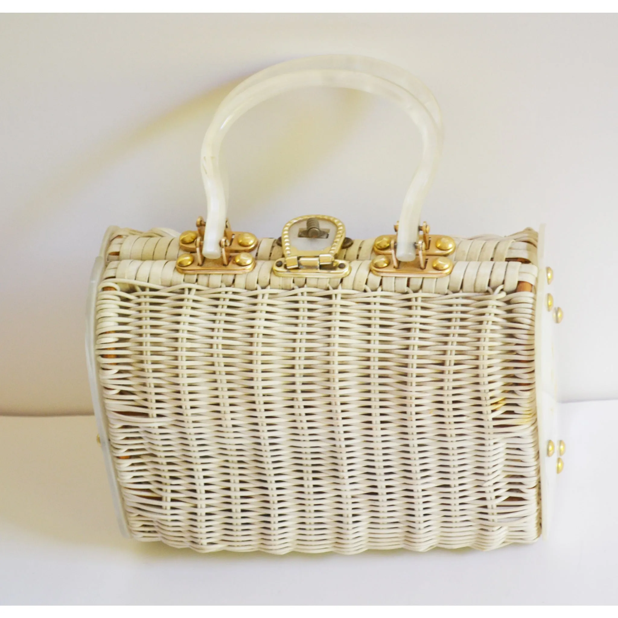 White Lucite & Wicker Purse