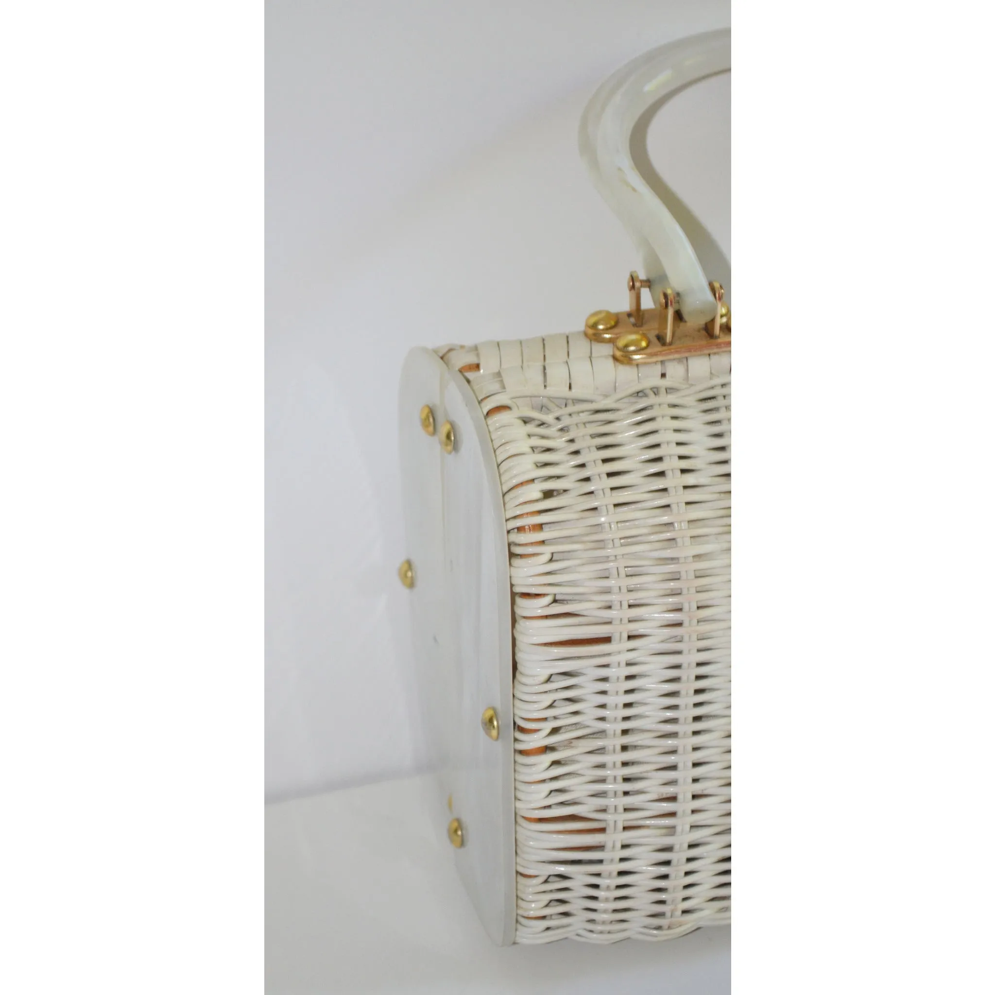 White Lucite & Wicker Purse