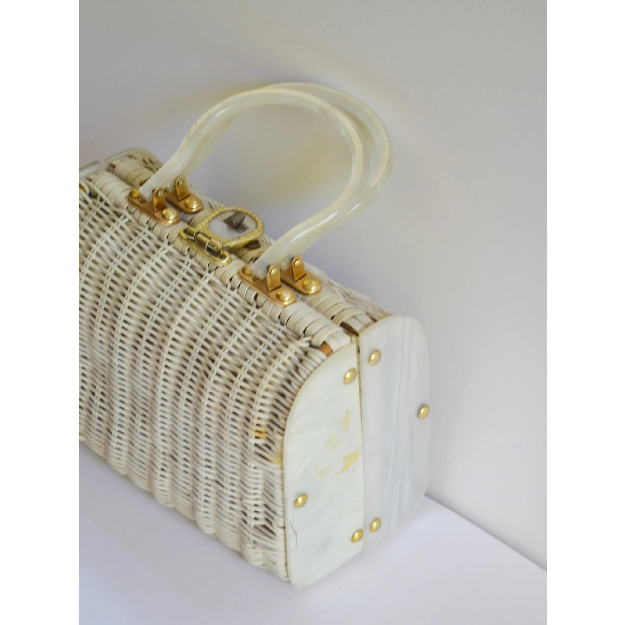 White Lucite & Wicker Purse