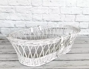 White Wicker Moses Basket With Leather Look Handle