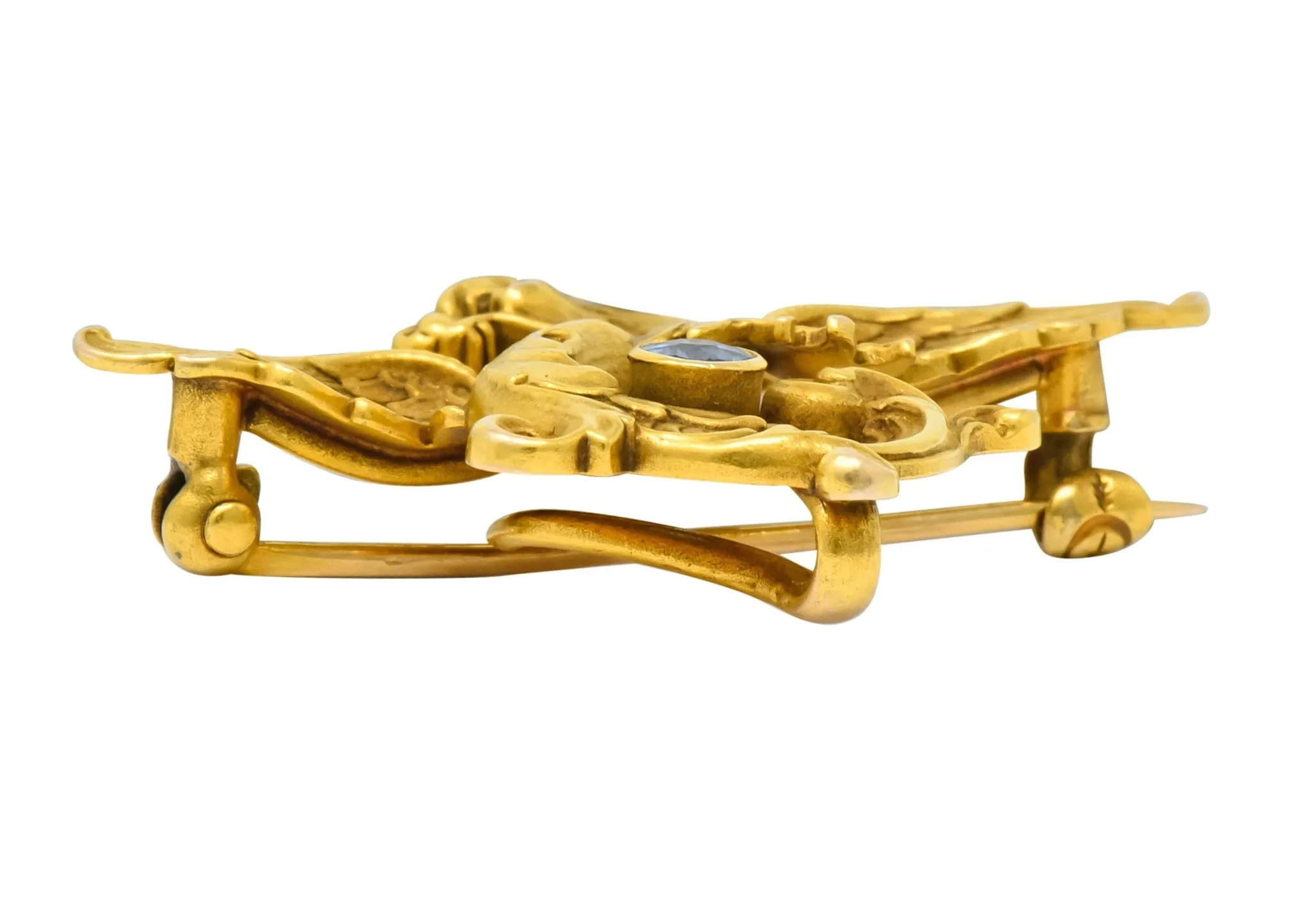 Whiteside and Blank Art Nouveau 14 Karat Gold Sapphire Dragon Watch Pin Brooch