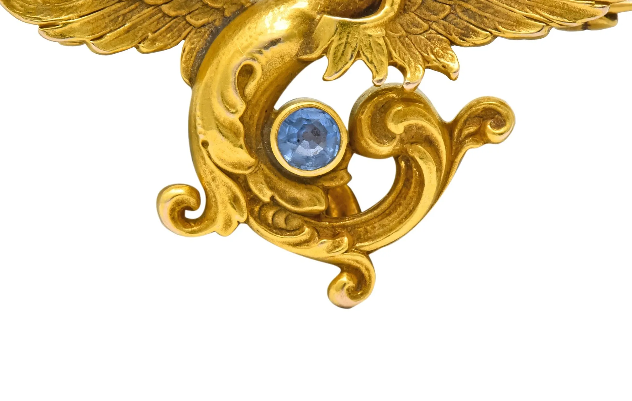 Whiteside and Blank Art Nouveau 14 Karat Gold Sapphire Dragon Watch Pin Brooch