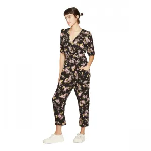 Wild Fable Women's Floral Print 3/4 Sleeve V-Neck Belted Jumpsuit