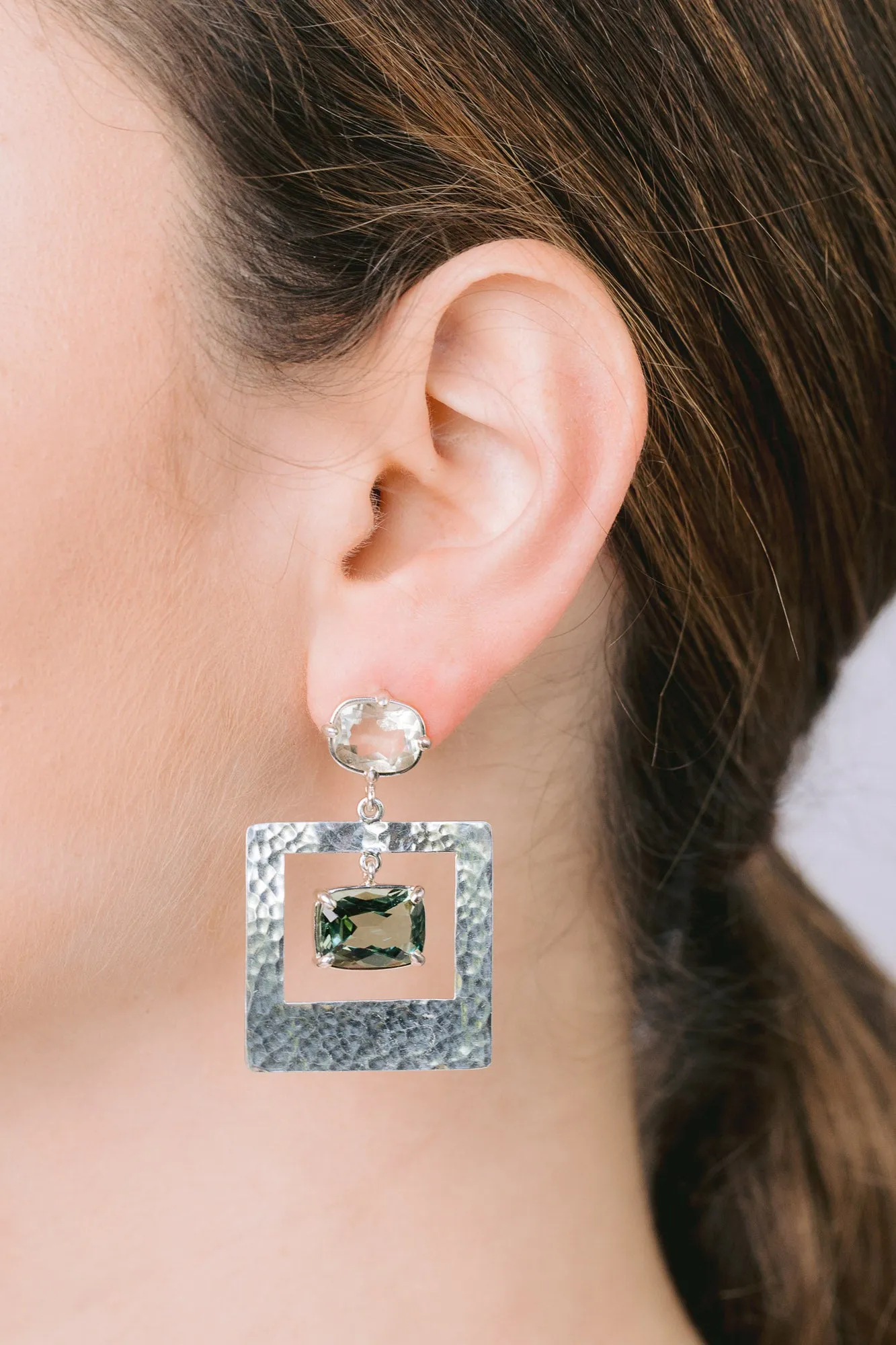 Window Drop Earring in Green Quartz