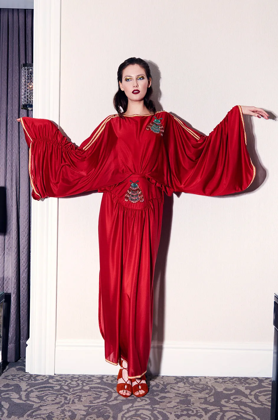 Winter 1972 Bill Gibb Beaded Bee Caftan Dress Set