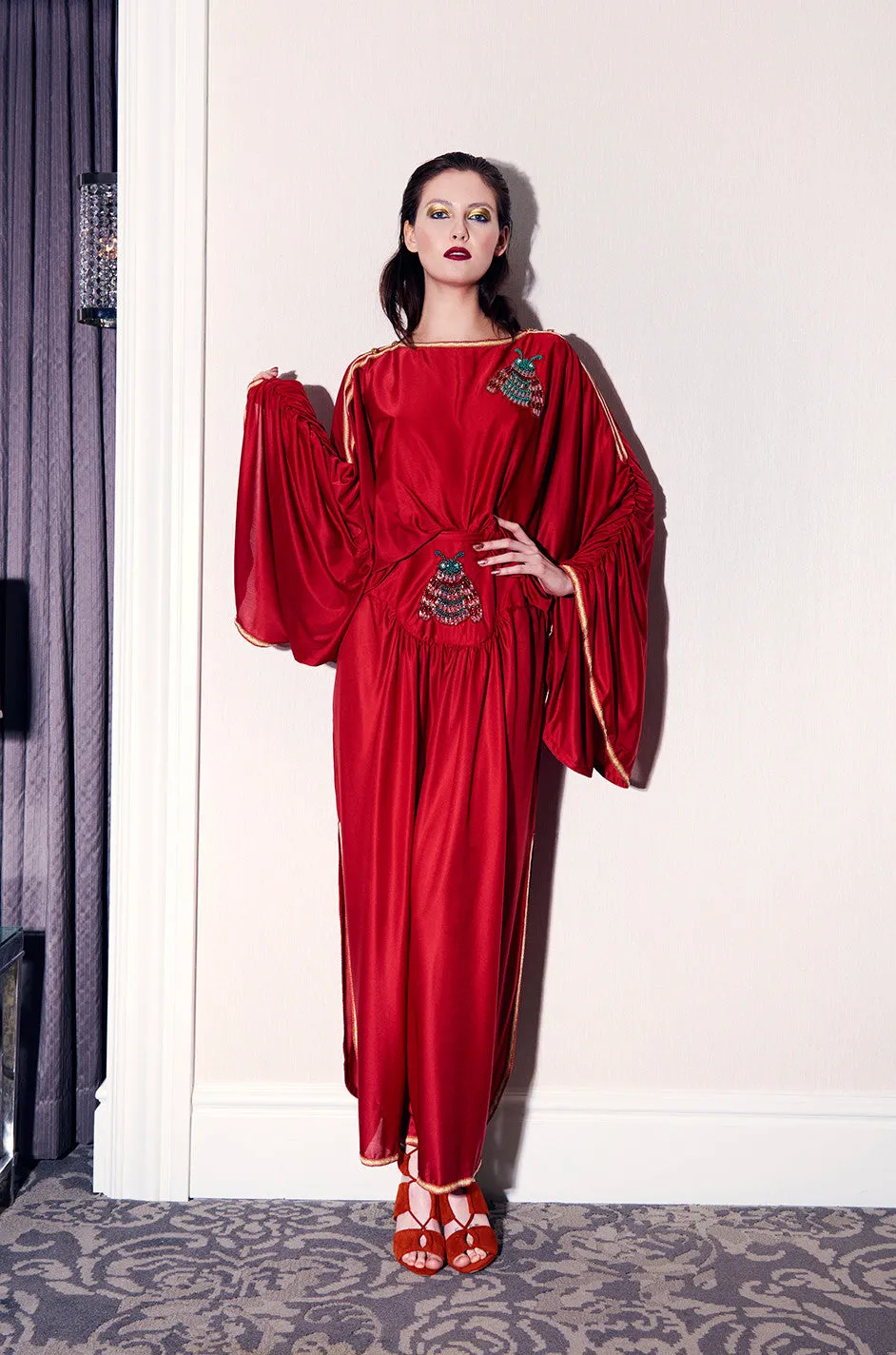 Winter 1972 Bill Gibb Beaded Bee Caftan Dress Set