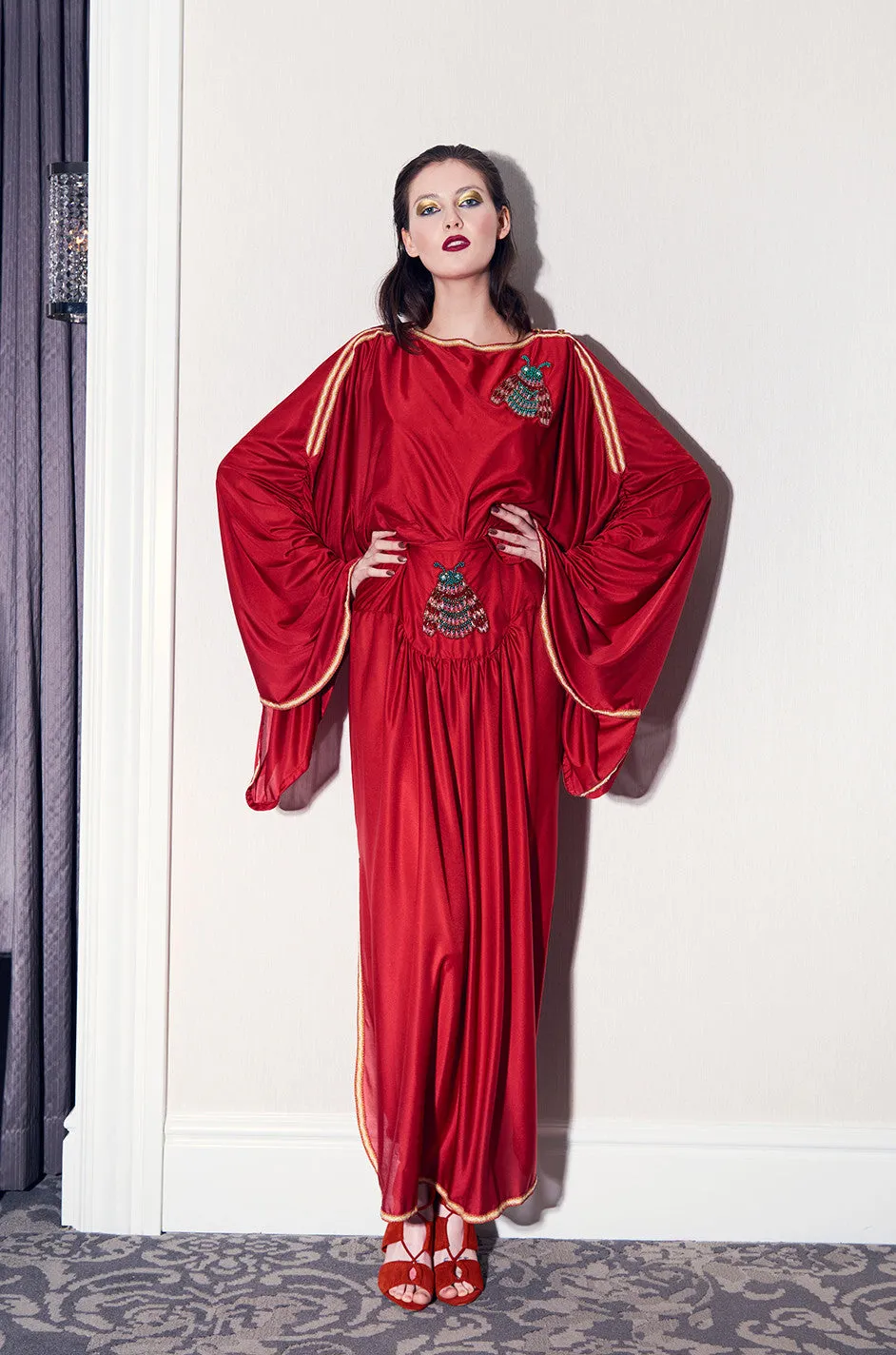 Winter 1972 Bill Gibb Beaded Bee Caftan Dress Set