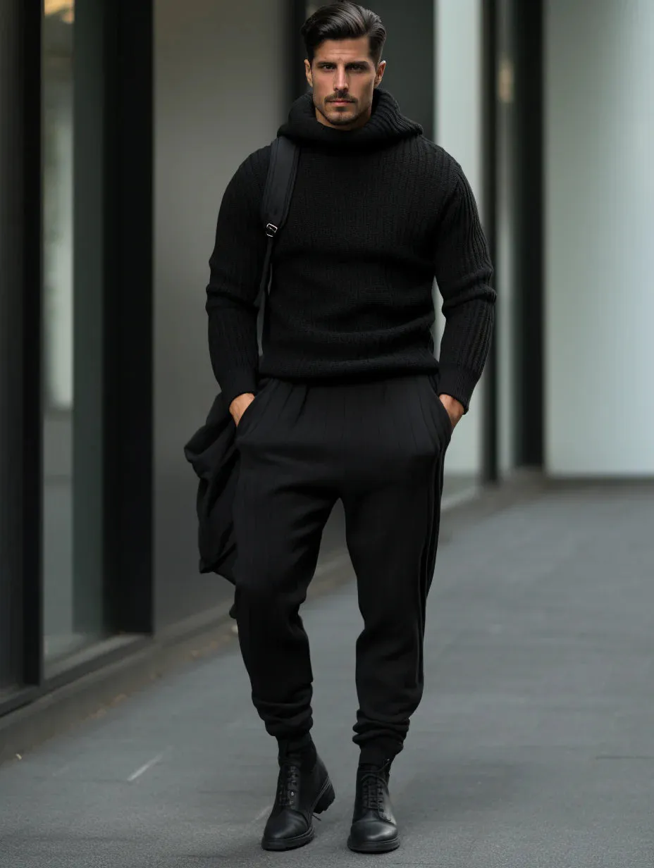Winter Men's Scarf Collar Luxury Thick Sweater Set