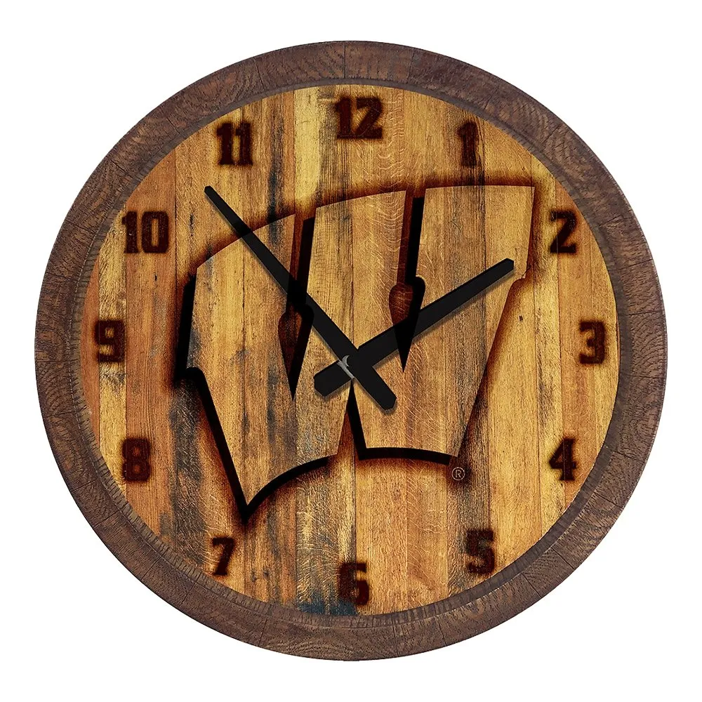 Wisconsin Badgers: Branded "Faux" Barrel Top Wall Clock