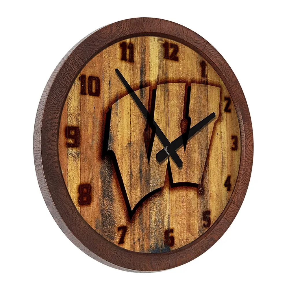 Wisconsin Badgers: Branded "Faux" Barrel Top Wall Clock