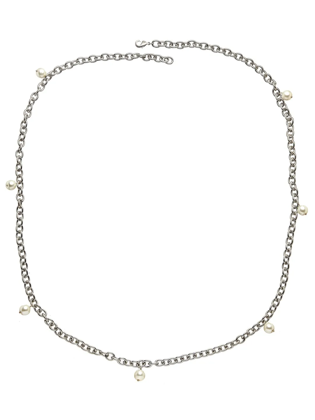 Women Silver Toned White Pearl Studded kamarbandh