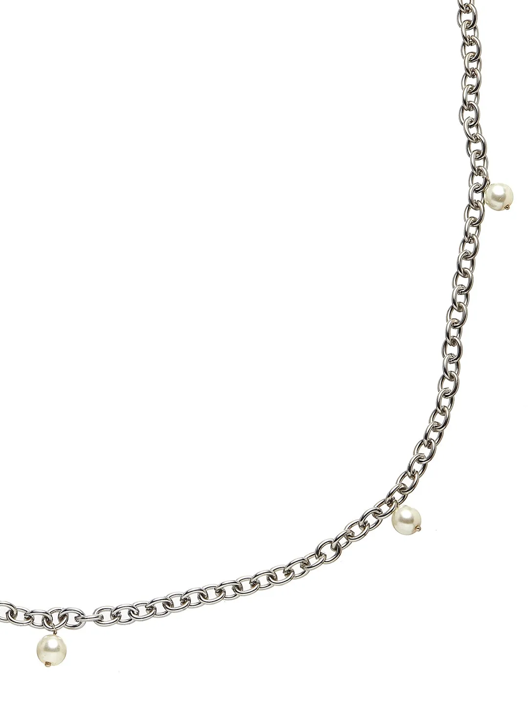 Women Silver Toned White Pearl Studded kamarbandh