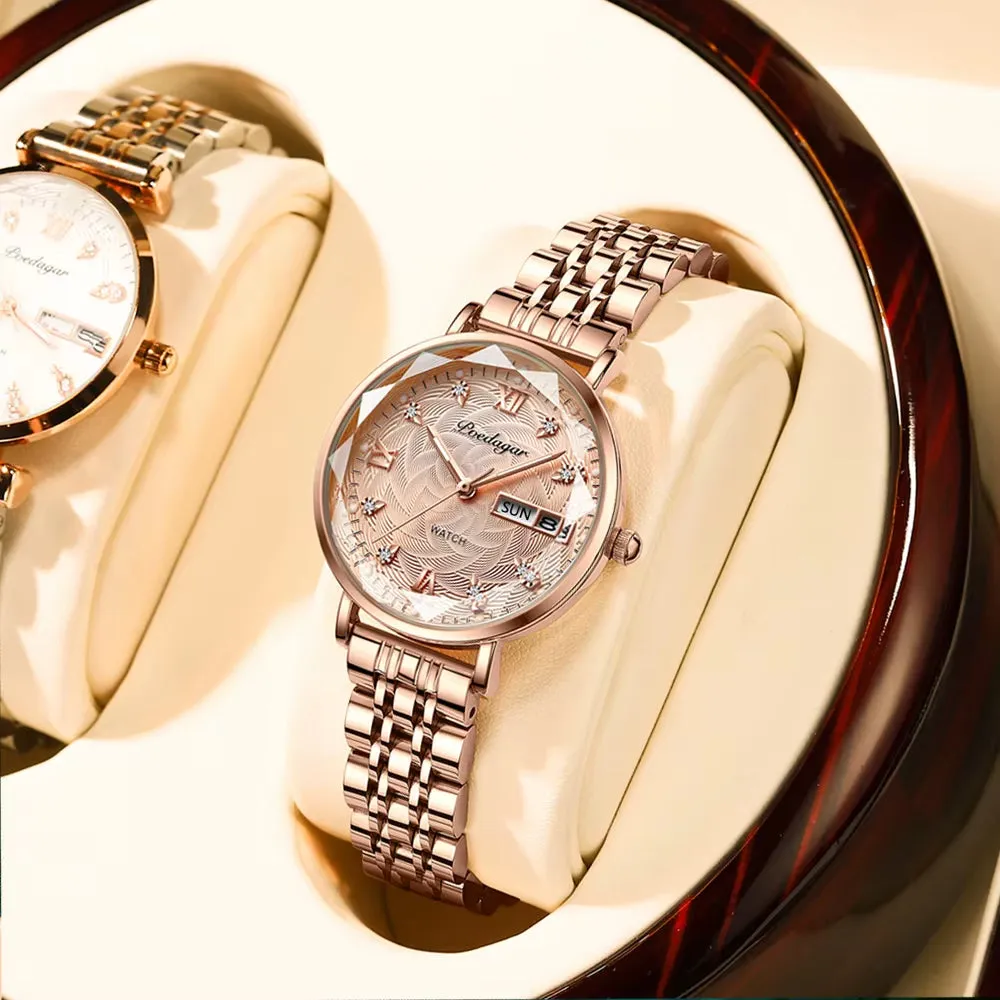 Women Watch Stainless Steel Mesh Rose Gold Simple Waterproof Luminous Ladies Watches Luxury Quartz Elegant