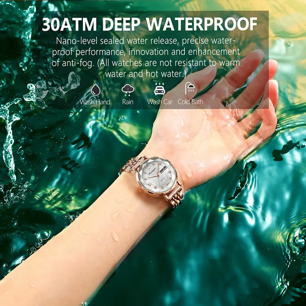 Women Watch Stainless Steel Mesh Rose Gold Simple Waterproof Luminous Ladies Watches Luxury Quartz Elegant
