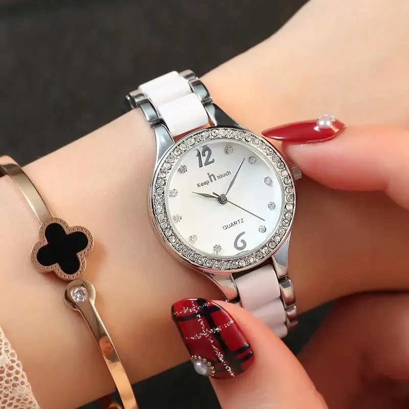 Women Watches Luxury Quartz: 30m Waterproof, 7mm Slim Case, 28mm Dial, Alloy   Ceramic Band