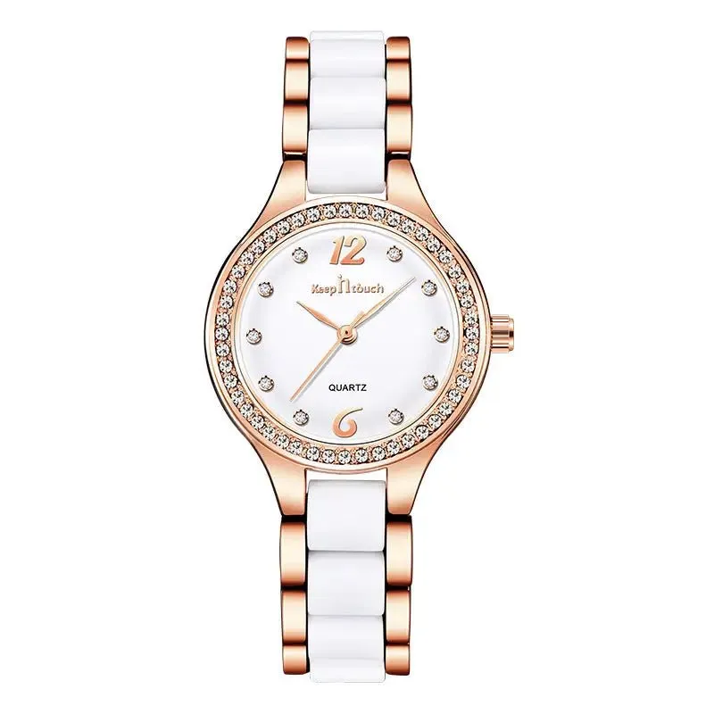 Women Watches Luxury Quartz: 30m Waterproof, 7mm Slim Case, 28mm Dial, Alloy   Ceramic Band