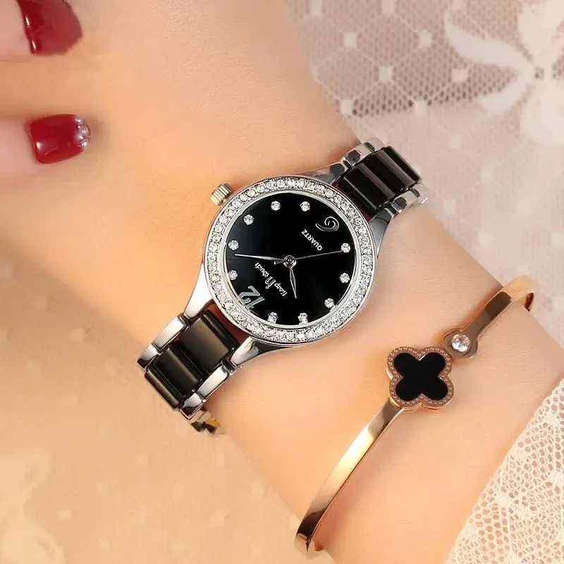Women Watches Luxury Quartz: 30m Waterproof, 7mm Slim Case, 28mm Dial, Alloy   Ceramic Band