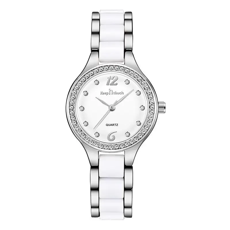 Women Watches Luxury Quartz: 30m Waterproof, 7mm Slim Case, 28mm Dial, Alloy   Ceramic Band