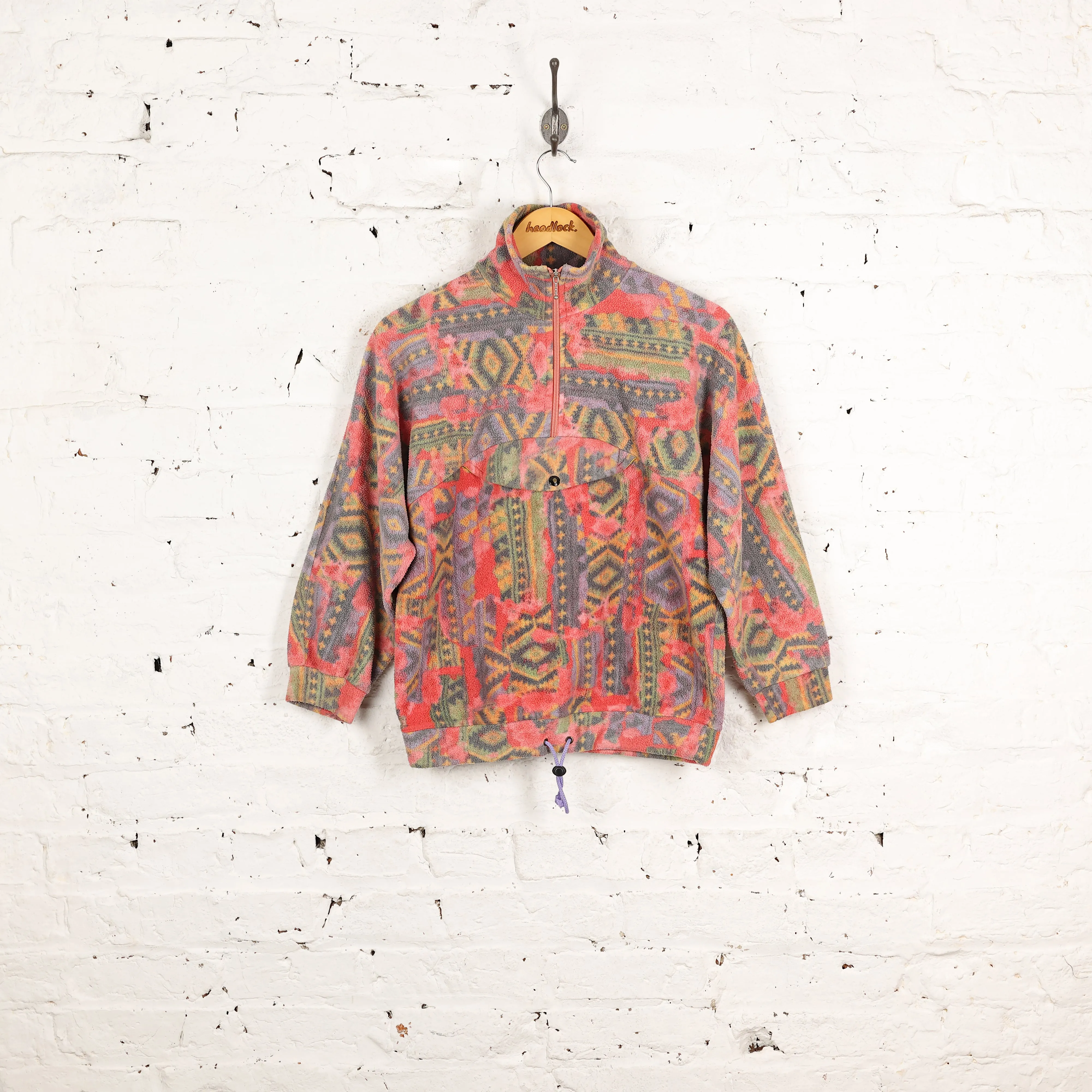 Women's 90s 1/4 Zip Pattern Cropped Fleece - Pink - Women's M