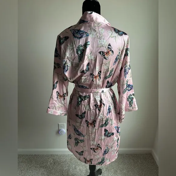 Women’s Anuschka Butterfly Printed Satin Mid-Length Robe